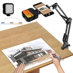 Overhead Phone Tripod with Rechargeable Selfie Light & Phone Holder for Video Recording, Camera Light with Desk Tripod Stand for Content Creator Selfie Photography Live Streaming TikTok Youtube Vlogging