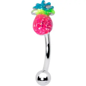 16 Gauge 5/16 Hot Tropical Pineapple Curved Eyebrow Ring