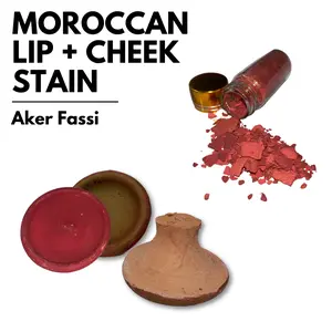 Moroccan Lipstick + cheek stain- Pure Aker Fassi powder. Made from Pomegranate bark and poppy petals. Natural Makeup Pigment Nourishing Blend Balm Radiant