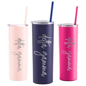 Delta Gamma Laser Engraved Skinny Tumbler with Straw - Script