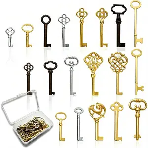 19Pcs Universal Hollow Barrel Skeleton Key Replacement Set - for Vintage Antique Furniture, Cabinet Doors Lock Opener
