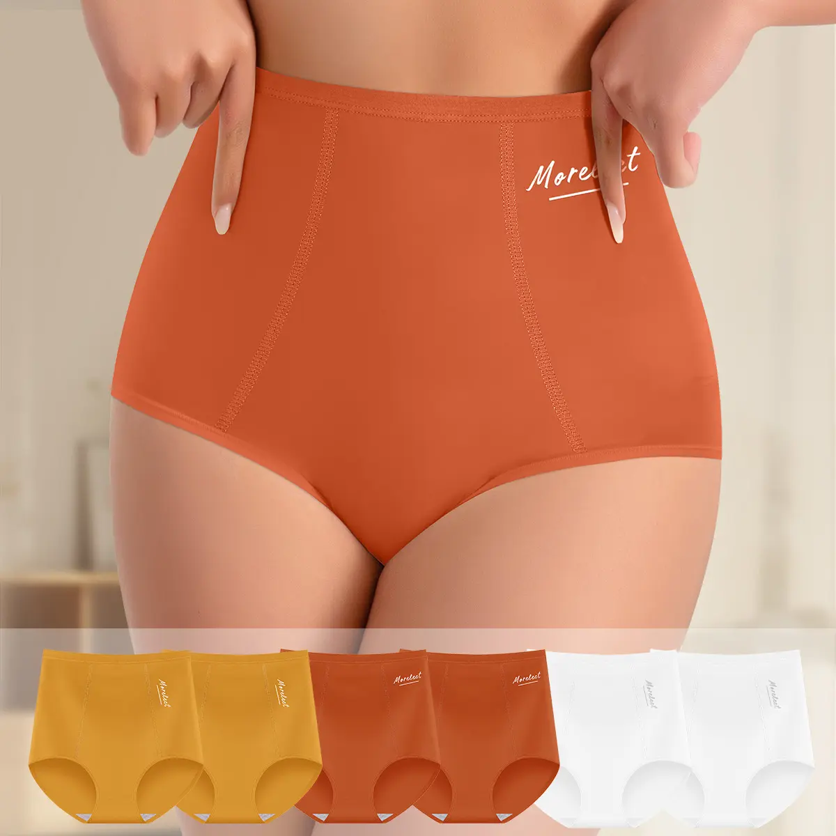 【Soft Cotton】Morelect Women's 4/6/8 Pcs Cotton Panties, High Waisted Casual Underwear with Logo, Soft Breathable Moisture-Wick Fabric for Daily Comfort, Letter Logo,clothes for back to school,first day of school outfits
