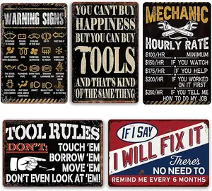 5-Piece Vintage Garage Tin Sign Set - Retro Mechanic Wall Art for Man Cave, Auto Shop & Garage - Funny Car Lover Decor - Perfect Gift for Boyfriend, Husband & Car Enthusiasts - 12x8 Inch Rustic Metal Signs Christmas Water Proof