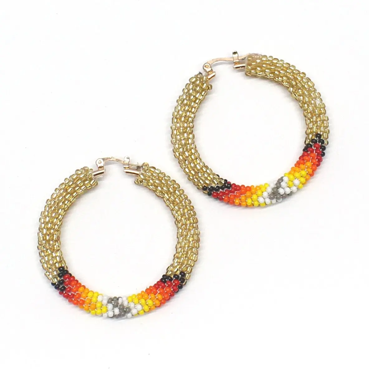 Handmade Native-Style Beaded Hoop Earrings for Women, 2-Inch Multicolor Indigenous Statement Jewelry