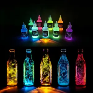 1st/9pcs 9-color luminescent acrylic pigment 30ml/1.01oz UV activated neon fluorescent pigment suitable for DIY painting, art creation, wall painting, graffiti model coloring, long-lasting luster suitable for clothing, shoes, textiles, stone art
