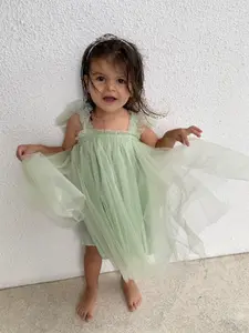 103 - Plain Sage Green Ruffle Sleeves Dress