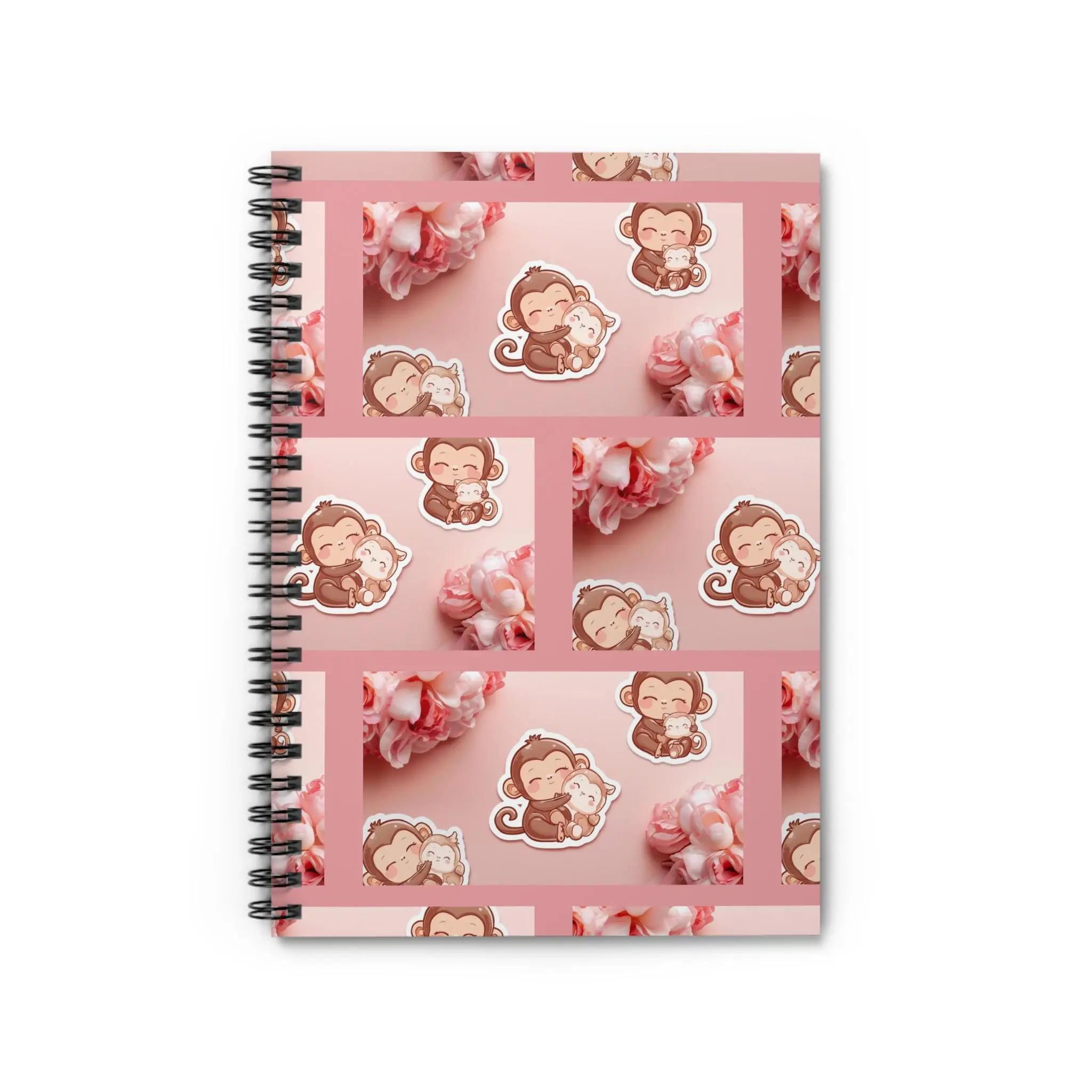 Viral Punchi-kun & Lip Buddy Baby Monkey Spiral Planner Notebook, 6x8 in Aesthetic Ruled Office Stationery, 118 Pages