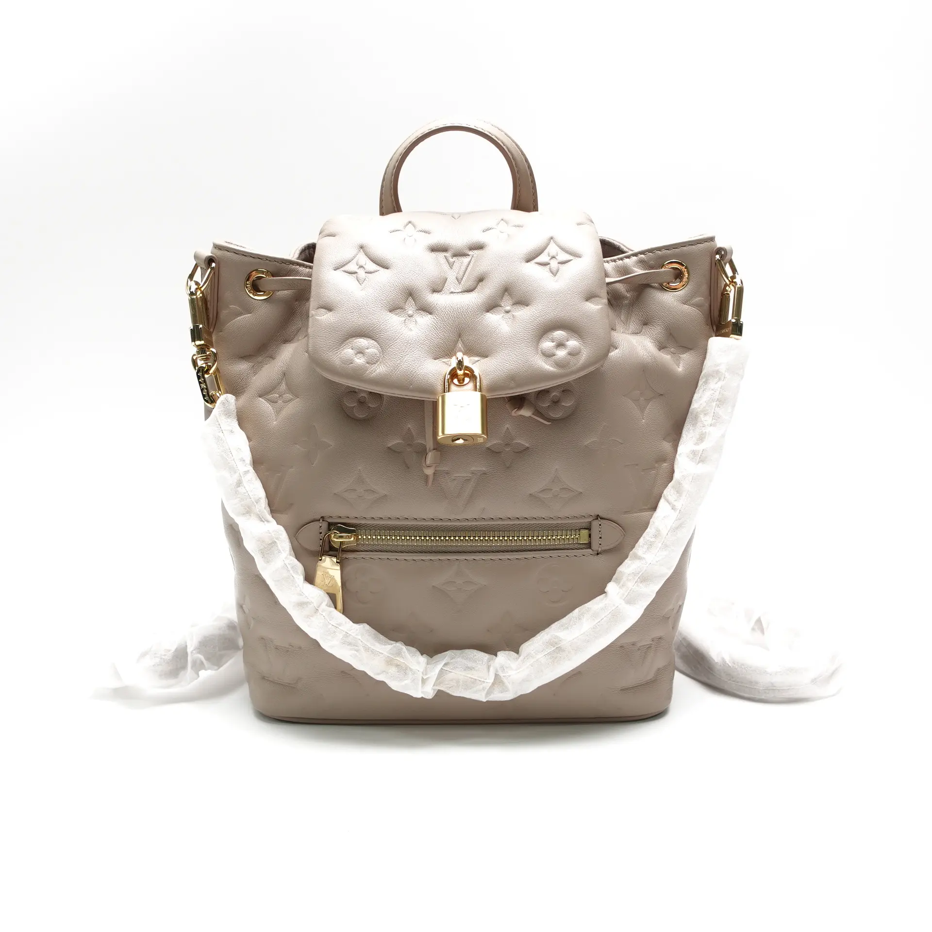 Pre-owned Louis Vuitton Lambskin Leather Backpacks Coussin PM Grey Lambskin Backpack T10451607