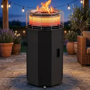 Lilypelle 2-in-1 Outdoor Propane Heater & Fire Pit, 56,000 BTU Smokeless Gas Heater for Patio Garden Camping, Adjustable Flame with Volcanic Stone & Metal Cover Lid summergarden