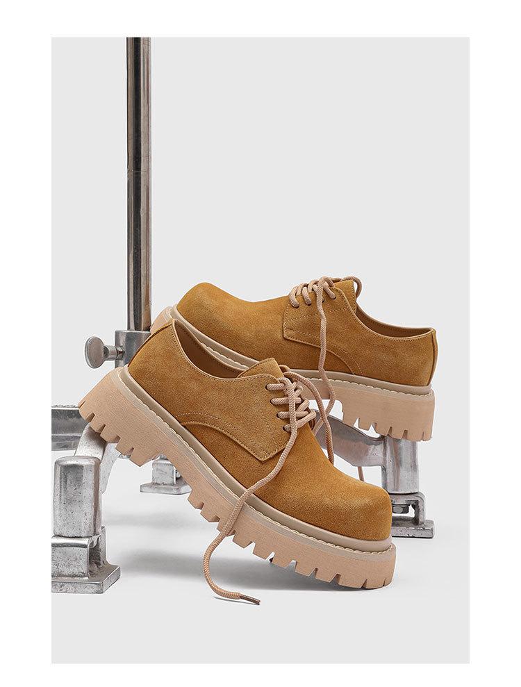 Cheat Code Height Boost: Burgundy Suede Platform Derby Shoes