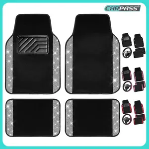 CAR PASS Bling Diamond Car Floor Mats,Shining Rhinestone Carpet Sparkly Glitter Anti-Slip Waterproof Universal Fit SUV,Sedan,Van,Cute Girl Women,4pcs