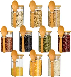 10 Glass Storage Containers, 10 oz, Airtight, Bamboo Lids, Ideal for Spices, Tea, Coffee, and Dry Goods Kitchen Coffee Scoop Round Coffee Kitchen