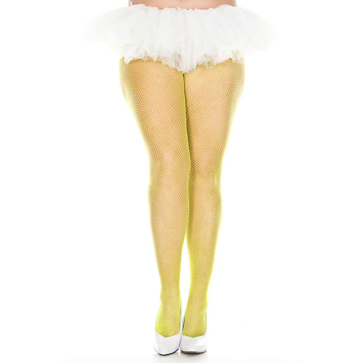 Plus size fishnet seamless pantyhose NeonYellow