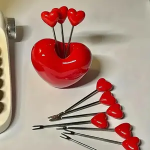 11-Piece Set Stainless Steel Heart Fruit Forks, Reusable Party Cutlery, Tableware, Romantic Theme, Durable Fruit Serving Utensils, Perfect for Fresh Fruits and Snacks