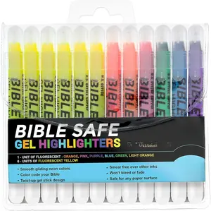 U.S. Office Supply Bible Safe Highlighter Set of 12, 6 Neon Yellow Highlight Colors & 6 Additional Colors,
