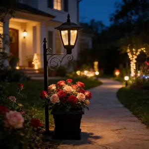 1pcs Solar-Powered Outdoor Planter Lamp, 2-In-1 Design for Garden Decor, Iron Art Flower Stand, Landscape Atmosphere Enhancer