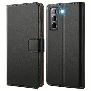 Mobile Phone Case For Samsung Galaxy S21 / Galaxy S21+ / Galaxy S21 FE, With Kickstand PU Leather Card Slot Black Wallet Flip Protective Phone Case Cover