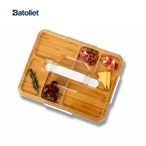 Charcuterie Board with Lid,Gifts for Her,Build-A-Board Bamboo Cutting Board with Clear Locking Lid and White Handles, Perfect for Charcuterie, Snacks, Travel Portable Snackle Box,Single Compartment,House Warming Gifts for Women,festive decoration