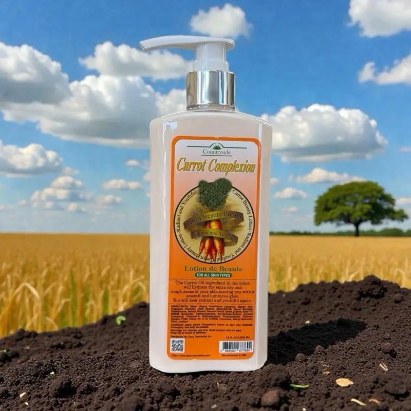Countryside Carrot Complexion Lotion, Daily Hydrating Body Moisturizer with Carrot Extract for Radiant Skin, For All Skin Types, 18 fl oz / 532ml, Daily Care, Male, Single Item, Adults, Carrot Seed Oil, Water, Glycerin.
