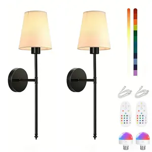 2 Semi-Recessed Wireless Remote Wall Lights - USB Rechargeable Batteries - 9 color Dimmable (E26) With Remote Control For Bathroom And Living Room For Bedroom / Living Room (No Wiring Required)  Lights  Night Light Lamps Indoor Lighting lights for bedroom