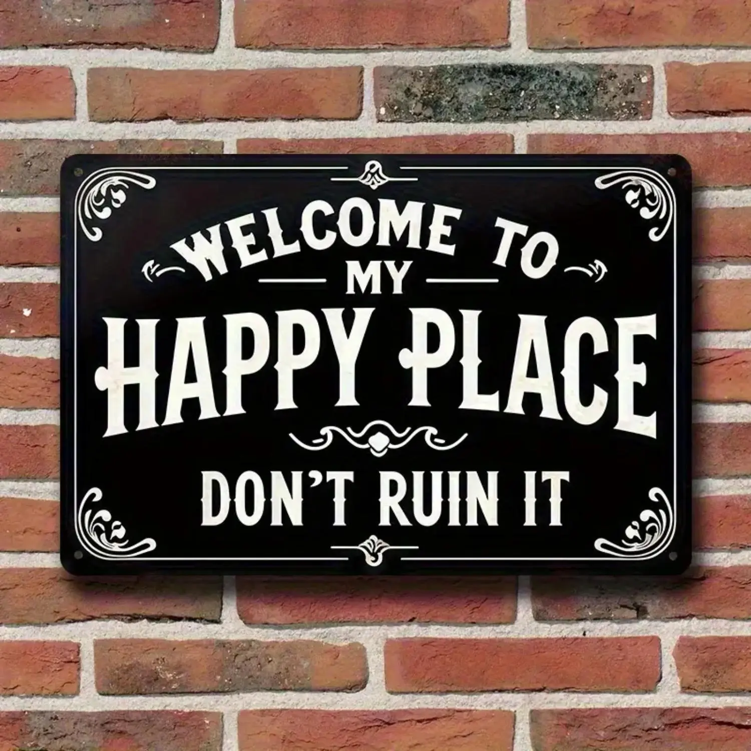 1pc Vintage Tin Sign "Welcome to My Happy Place Don't Ruin It" Humorous Wall Art- Country Style Decoration, Durable Metal 8x12inch (20x 30cm) Suitable for Kitchen, Living Room, and Holiday Decoration, Kitchen Decoration | Decorative Patte
