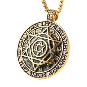 HZMAN Talisman Seal Solomon Six-pointed Star 12 Constellation Pendant stainless steel Necklaces 24" Chain