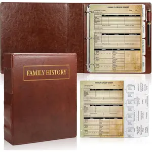 3 Ring Family History Binder 50 Sheet 12th Generation Family Group Sheets 16 Sheets Genealogy Binder Dividers Family Tree Charts to Fill in with PVC Pocket Pen Loop Brown