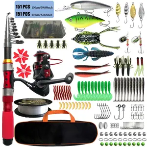 151-Piece Fishing Gear Set, Includes Reel, Rod, Lure, Hooks, Line, Accessories, 150cm/210cm Telescopic Fishing Rod Kit