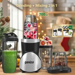 Ganiza Smoothie Blender, Blender for Shakes and Smoothies, 15-Piece Personal Blender and Grinder Combo with 2 Speed Control, Smoothies Maker with 4 BPA-Free Portable Blender Cup, MAX 900W