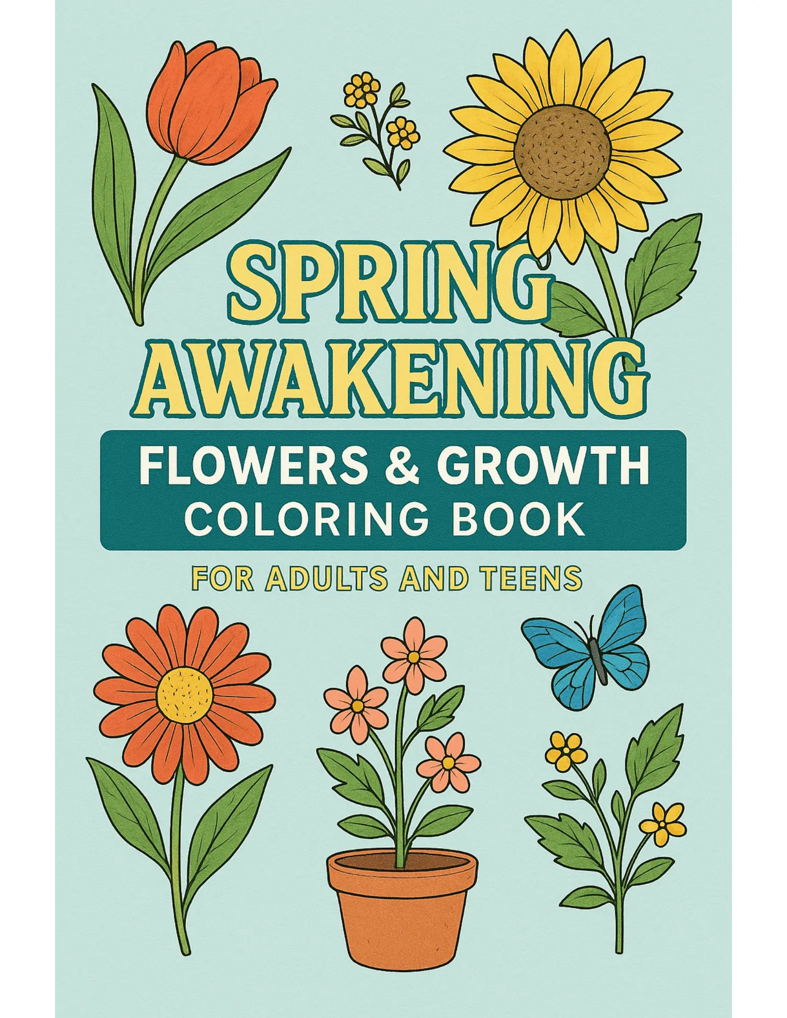 Spring Awakening Flowers and Growth Coloring Book Sheets For Adults and Teens