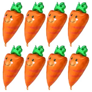 Cute Carrot Balloons Farmer Vegetable Decoration Fruit Veggie Farm Food Party Supplies For Birthday Picnic Cooking Baby Shower, 8 Pack Cartoon Happy Easter Carrot Foil Balloons Easter Bunny Decoration