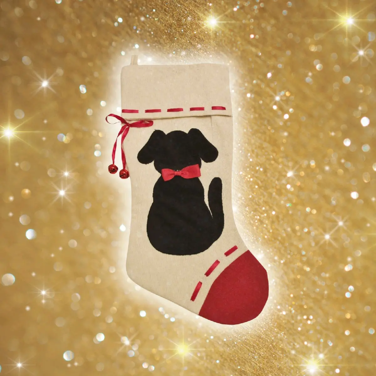Rose Gold Retail Presents Dog Stocking with Bells! Gift Decor Decoration Christmas Gift for Dog