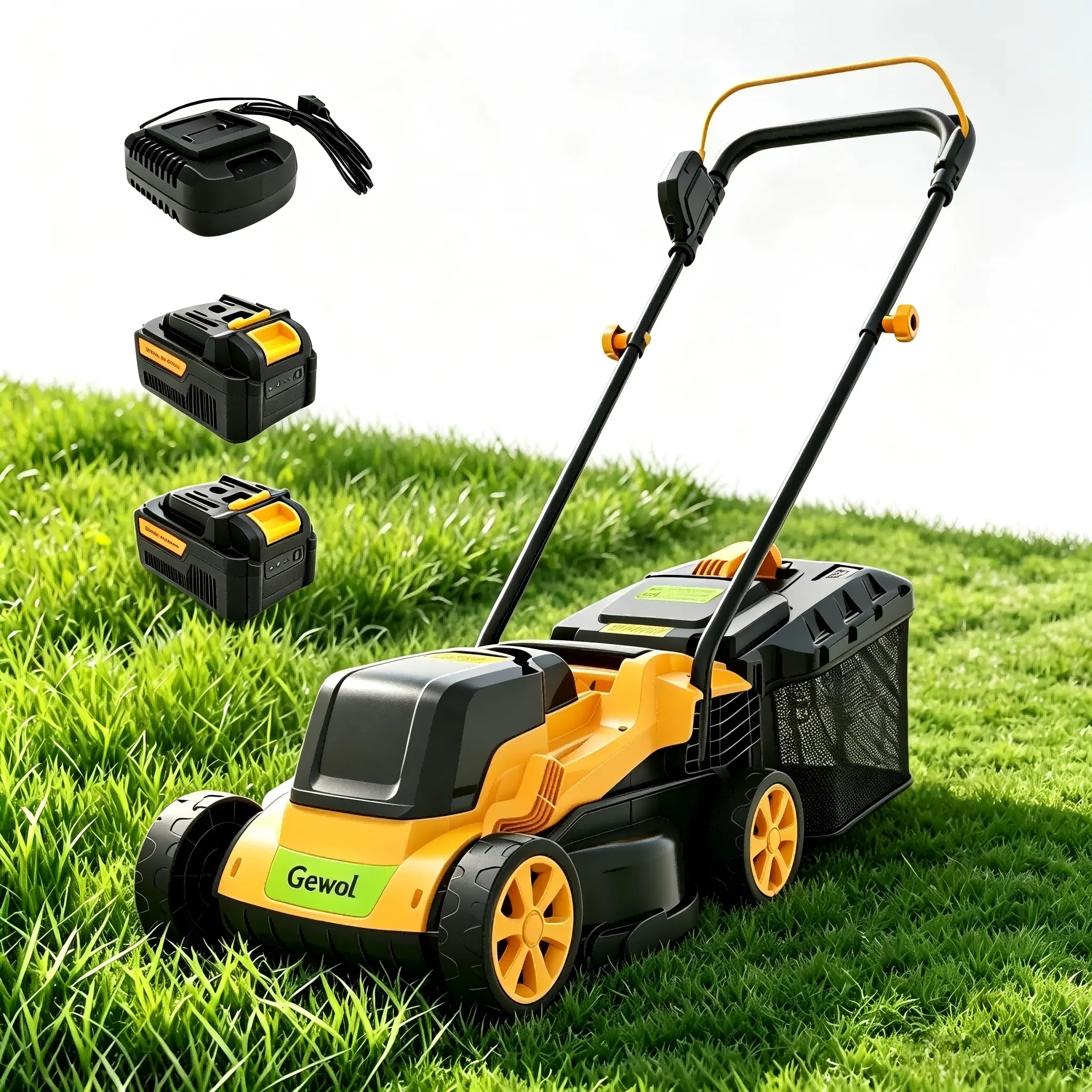 Gewol 20V 13" Cordless Wireless Rechargeable Portable Lawn Mower - Push Mower with 5-Position Height Adjust, Ultralight Design, 2×4.0Ah Batteries, Fast Charger, Quiet Operation, Eco-Friendly, Foldable Handle