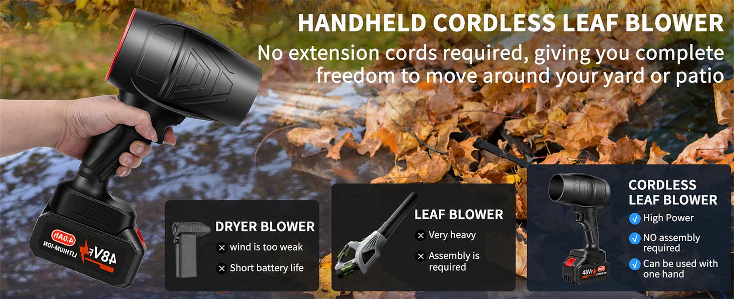 POWNYM Thrust Electric Turbo Jet Blower  Brushless Motor Handheld Air Duster Fan Home Dust Clean, Snow/Leaves Car Dryer, Garden Courtyard Outdoor Use Tool（Detachable lithium battery*1,Blower main unit*1,Charger*1）