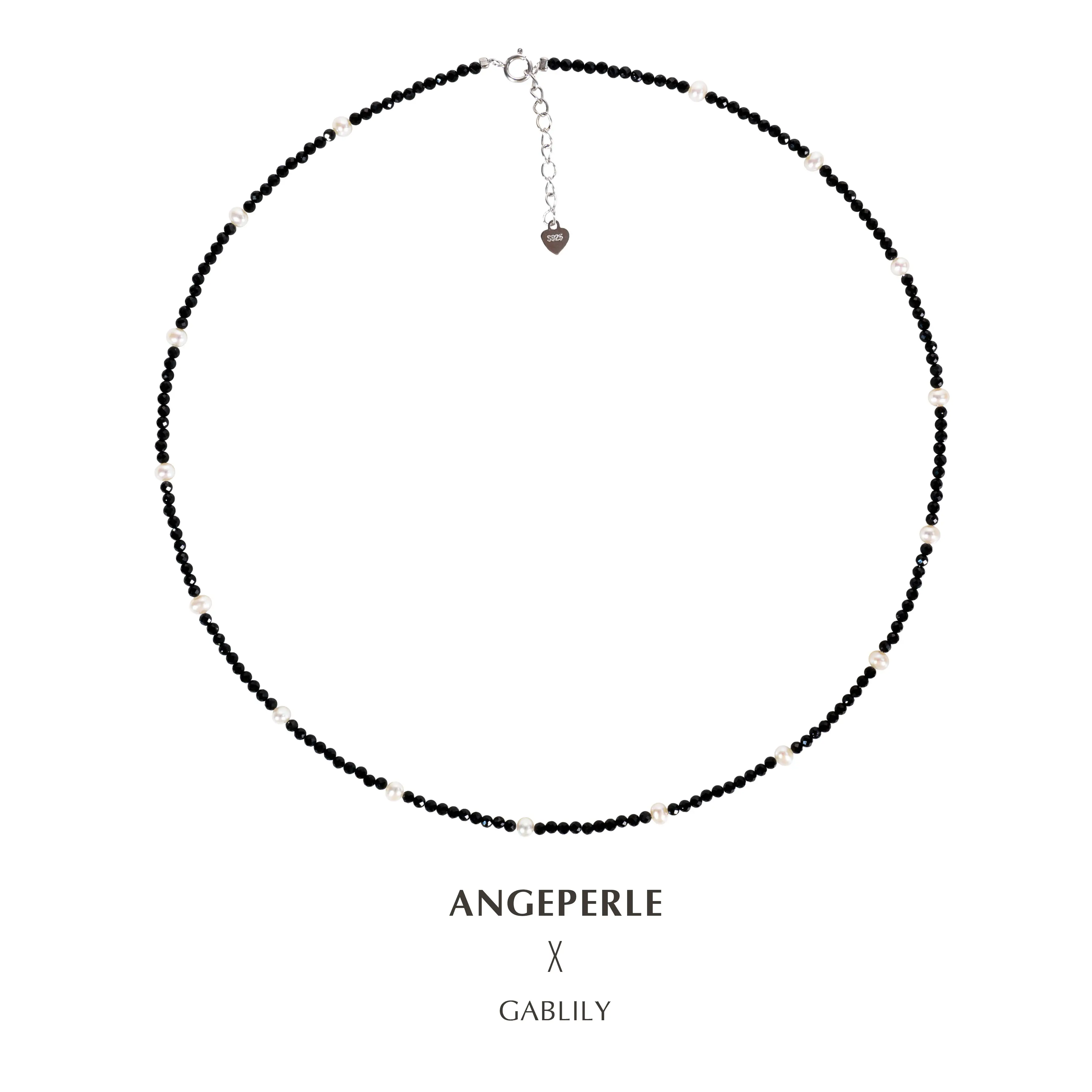 ANGEPERLE S925 Silver Freshwater Pearl and Spinel "Starry Sky" Necklace 3-4mm TSYM097