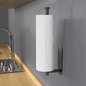 Paper Towel Holder, Self Adhesive or Drilling Paper Towel Holder Under Cabinet, Stainless Steel Black Paper Towel Holders Wall Mount for Kitchen, Bathroom, Sink, Pantry, Fridge
