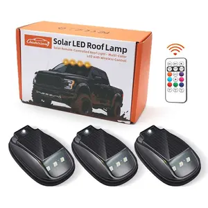 Solar Car Roof RGB Strobe Light With Remote Control Cab Signal Lamp Wireless No Punch LED Truck Pickup Warning Lights for Camping Enhanced Night Visibility & Interior Lighting
