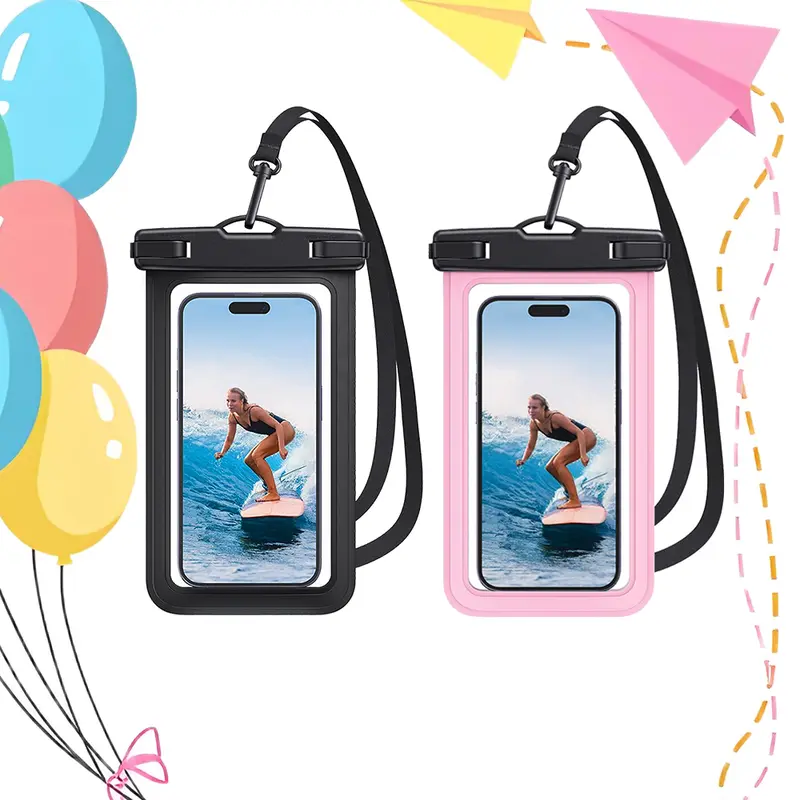 Adults' TPU Waterproof Phone Pouch 2-Piece Set - IPX8-Rated Case with Lanyard, Touchscreen Compatible, Fits Up to 8.9in Devices Including iPhone 17/16/15/14 Pro Max, Water Sports Essential