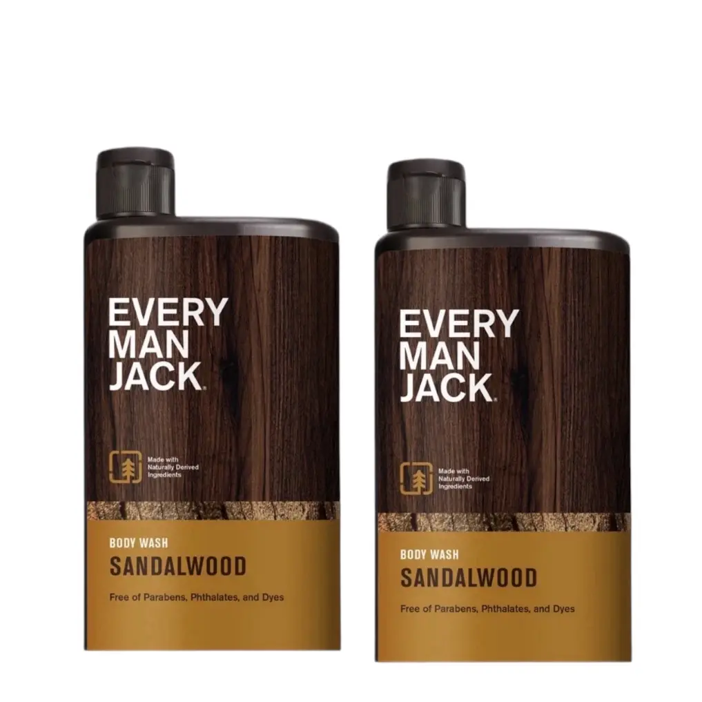 Every Man Jack Scented Sandalwood Hydrating Moisturizing Body Wash Cleanser for Men - Body Care Aroma Pack of 2, 16.9oz Each, Soothing