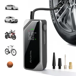 FLEXTAIL 150PSI Tire Inflator Portable Air Compressor, Knob Pressure Control, with 2.5D Curved Screen, Fast Air Compressor for Car, Bike & Inflatables — Rechargeable Air Pump with LED Display & Auto Stop