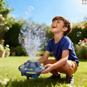6pcs Kids Bubble Machine Ufo Shape LED Lights Music, 360° Rotating Automatic Obstacle Avoidance, Safe Outdoor Toy for Ages 3+
