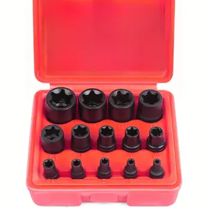 14 Piece E-TORX Socket Set - Premium Female Plum Blossom & Ultimate Star Sockets, Torque External Tools, Red Storage Case, Comprehensive Solution for Mechanical Tasks