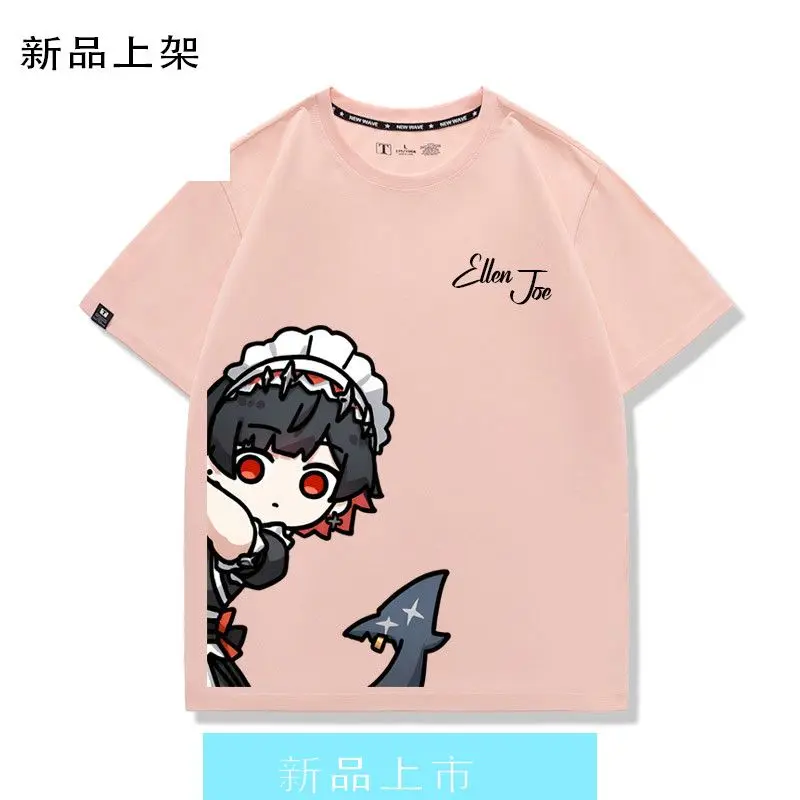 Anime Ellen Joe Zenless Zone Zero Student T-shirt Summer Shirt Fan Short Sleeves Man Girl Clothes Tees Pure Cotton T-shirt Gift