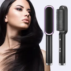 Negative ion hair Care 2-in-1 straight comb - Silver button - Purple ring
