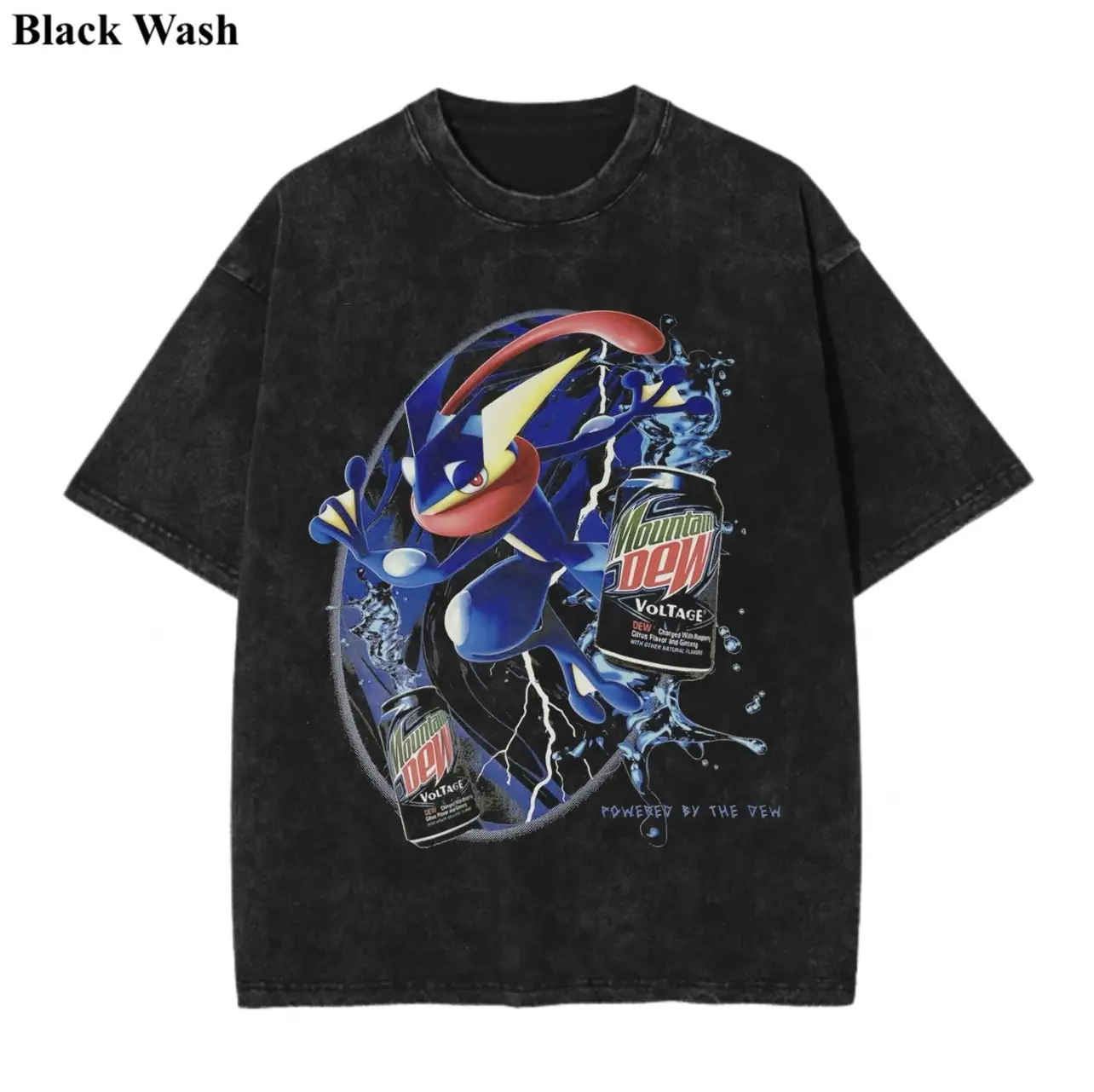 Vintage Greninja x Mountain Soda Wash Tee, Pocket Monster x Energy Soda Graphic Tees, Pocket Monster T-Shirt, Unisex Anime Shirt, PKM Gift, Gym Workout Shirt, Menswear Womenswear Streetwear Top Fit Oversize