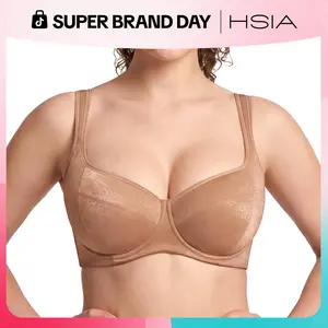 HSIA Starry Night 4mm Lightly Padded Plus Size Lifting Support Add 0.5-1 Cup Size Balconette Bra Underwire Glass Shimmer Fabric U Shaped Back Smoothing Wider Padded Straps Sexy Demi Low Cut Natural Push Up for Big Bust Women Daily Lingerie
