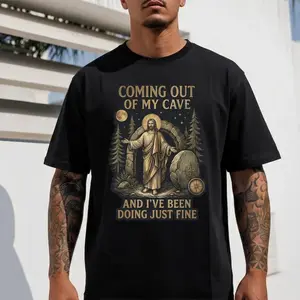 [graphic tees]Funny Jesus Easter Shirt, "Coming Out Of My Cave And I’ve Been Doing Just Fine" Graphic Tee, Christian Easter Gift for Men Women