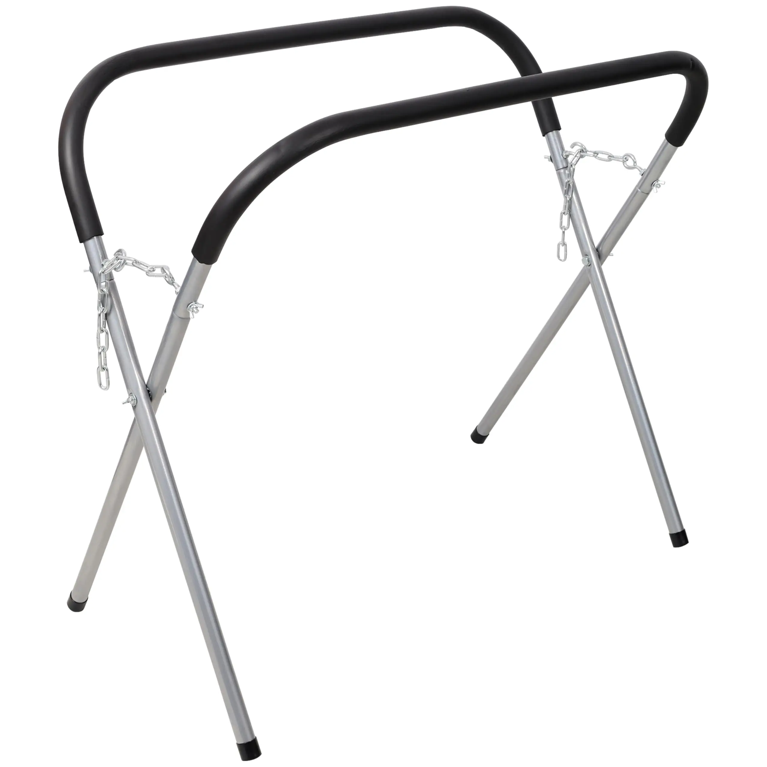 Adjustable Heavy Duty Folding Work Stand – 750 lbs Capacity – Padded Portable Workbench for Auto Body Repair, Garages, DIY – Sturdy Bumper & Classic Rack – Silver