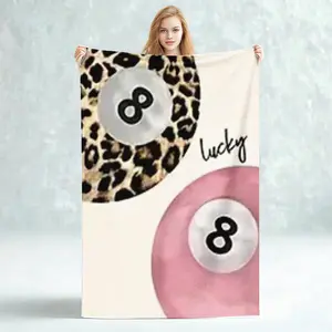 [2D flat] Leopard print and pink number 8 billiard balls. Creative design minimalist style print exquisite blanket, perfect for a nap cover, an amazing Christmas/New Year's/Valentine's Day gift