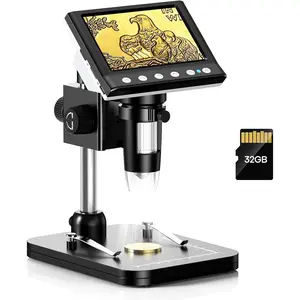 4.3'' IPS  Microscope, 1000X Magnification Digital Microscope for Adults, Collection Supplies with 8 Adjustable LEDs,Windows Compatible,32GB TF Card